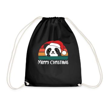 merry Christmas Retro Panda Christmas - Drawstring Bag - black - Front