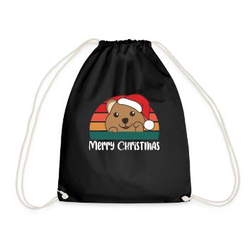 merry Christmas Retro Quokka Weihnacht - Turnbeutel - Schwarz - Vorne
