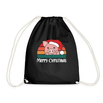 merry Christmas Retro Schwein Weihnacht - Turnbeutel - Schwarz - Vorne