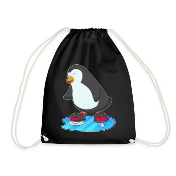 Pinguin Eislaufen Schlittschuhe - Turnbeutel - Schwarz - Vorne