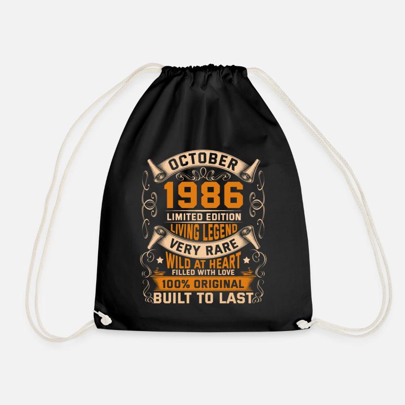 Birthday Legends 100% Original October 1986 - Drawstring Bag - black