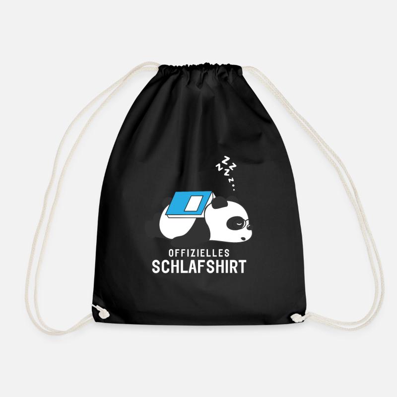 Offizielles Schlafshirt Schlafanzug Panda mit Buch - Turnbeutel - Schwarz