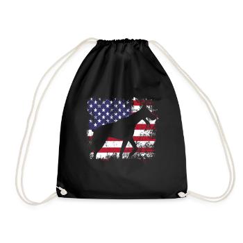 Doberman Dog Breed Dog America Flag USA - Drawstring Bag - black - Front