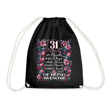 31 Years, Months Floral Women's 31st Birthday - Drawstring Bag - black - Front