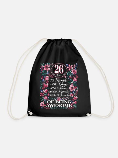 26 Years, Months Florales Frauen 26. Geburtstags - Turnbeutel - Schwarz