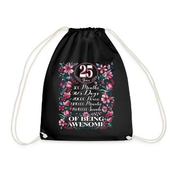 25 Years, Months Floral Women's 25th Birthday - Drawstring Bag - black - Front