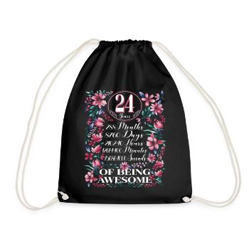 24 Years, Months Florales Frauen 24. Geburtstags - Turnbeutel - Schwarz - Vorne