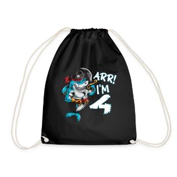 Birthday four year old shark pirate costume ARR I'm 4 - Drawstring Bag - black - Front