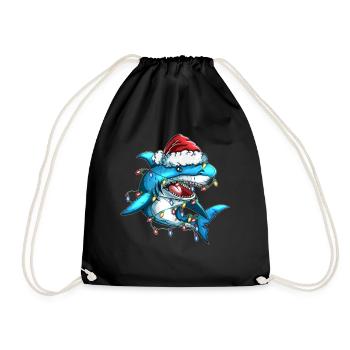 Christmas Tree Shark Christmas Cap Light Decoration - Drawstring Bag - black - Front