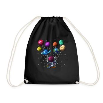 Solar system astronaut with planets as balloons - Drawstring Bag - black - Front