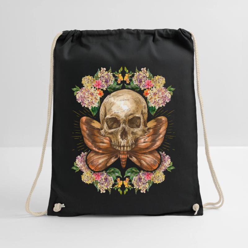 Skull Skull Skull with Moth Hydrangeas Drawstring Bag