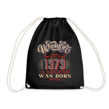 1979, birthday, November 1979, 11.1979, 11-1979 - Drawstring Bag - black - Front
