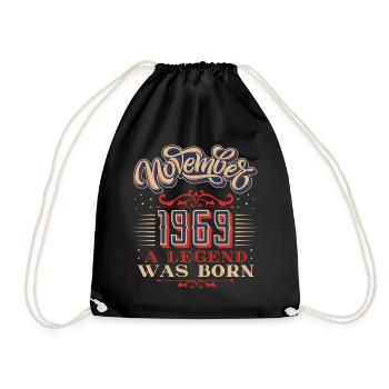 1969 birthday, November-1969, 11-1969 - Drawstring Bag - black - Front