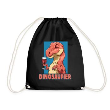 Dinosaufier Dinosaurier mit Wein - Turnbeutel - Schwarz - Vorne