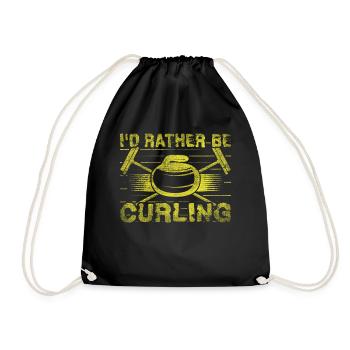 Coole Curling Plakette I'd rather be Curling - Turnbeutel - Schwarz - Vorne