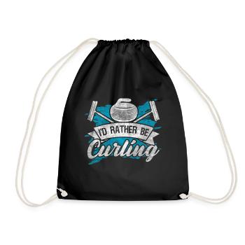 Coole Curling Plakette I'd rather be Curling - Turnbeutel - Schwarz - Vorne