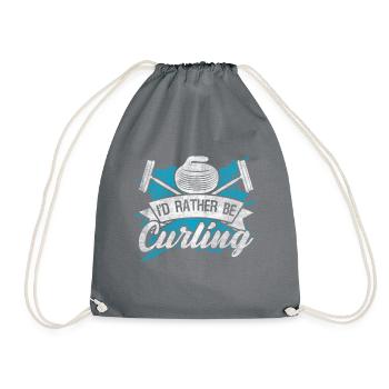 Coole Curling Plakette I'd rather be Curling - Turnbeutel - Grau - Vorne