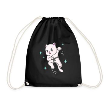 Kawaii Cat Ninja Kitten Fighter Karate - Drawstring Bag - black - Front
