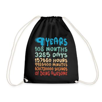 9 Years Months Days Being Awesome 9th Birthday - Drawstring Bag - black - Front