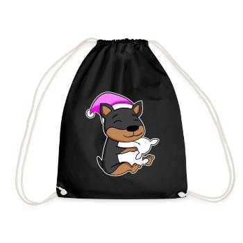 Chien Nain Pinscher avec oreiller et bonnet de couchage - Sac de sport léger - noir - Devant