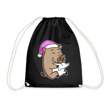 Sanglier avec oreiller et bonnet de couchage - Sac de sport léger - noir - Devant
