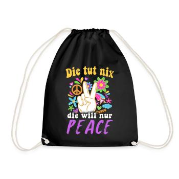 Hippie Tshirt Peace Bewegung Woodstock Boho Groove - Turnbeutel - Schwarz - Vorne