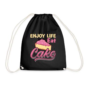 Baker Baking Enjoy Life Eat Cake Bakery Chef Cake - Drawstring Bag - black - Front
