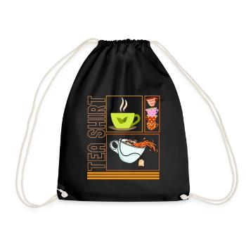 Tea Shirt, Pile Of Tea Cups Design, Tea Addict - Drawstring Bag - black - Front