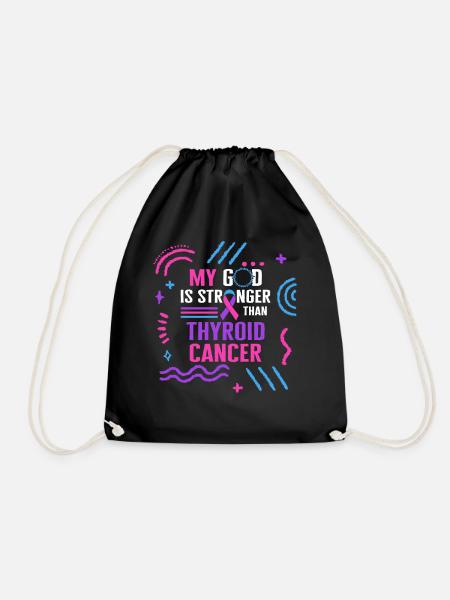 My God Is Stronger Than Thyroid Cancer Awareness - Drawstring Bag - black