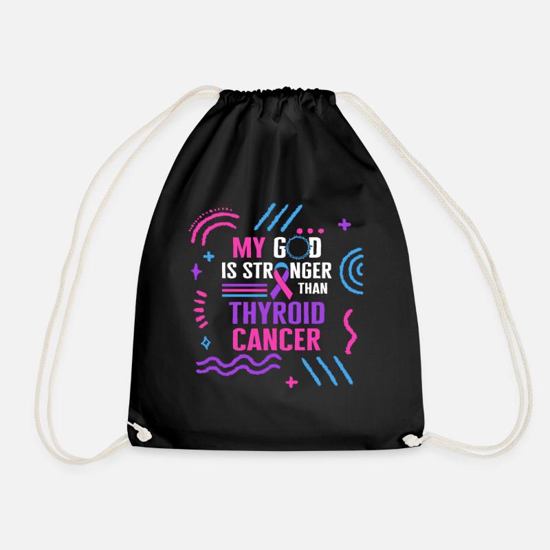 My God Is Stronger Than Thyroid Cancer Awareness - Drawstring Bag - black