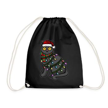 Chat noir avec casquette de Noël - Sac de sport léger - noir - Devant