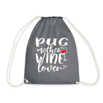 Wine Lover PUG Mother - Drawstring Bag - grey - Front