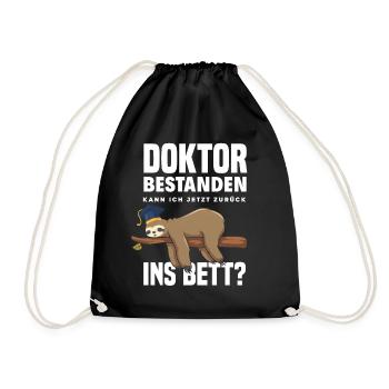 Doktortitel Faultier Müde Geschenk - Turnbeutel - Schwarz - Vorne