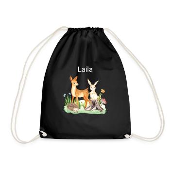Animal deer rabbit hedgehog Laila - Turnbeutel - Schwarz - Vorne