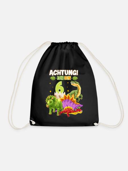 6 Jahre Alt Geburtstag Dino Motiv Junge Dinosaurie - Turnbeutel - Schwarz