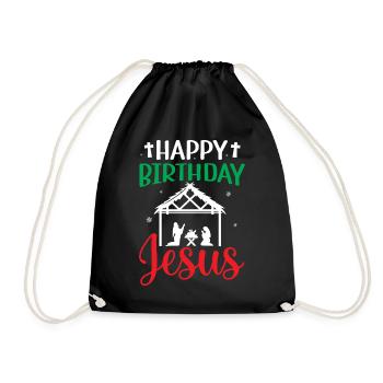 Ugly Christmas - Happy Birthday Jesus Christ - Drawstring Bag - black - Front