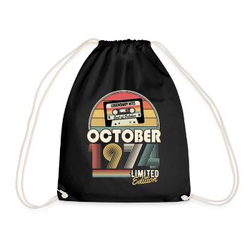 October 1974 Vintage Birthday Gift - Drawstring Bag - black - Front