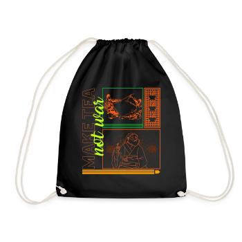 Make Tea Not War Shirt, Peaceful Samurai Tea - Drawstring Bag - black - Front