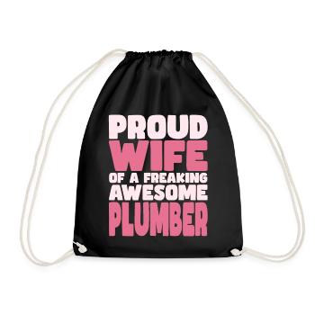 Proud Wife of A Damn Good Plumber - Drawstring Bag - black - Front