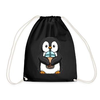Kawaii Bubble Tea Pinguin - Turnbeutel - Schwarz - Vorne