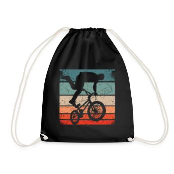BMX Shirt Cycling Downhill Vintage Retro - Drawstring Bag - black - Front