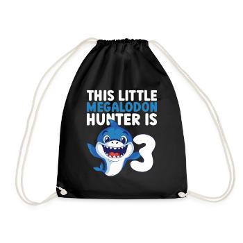 This little megalodon hunter is 3 - - Drawstring Bag - black - Front