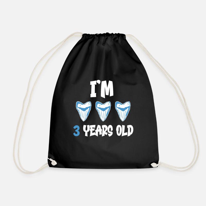 I am 3 years old - Megalodon tooth shark 3. - Drawstring Bag - black