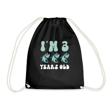 This little megalodon hunter is 3 - - Drawstring Bag - black - Front