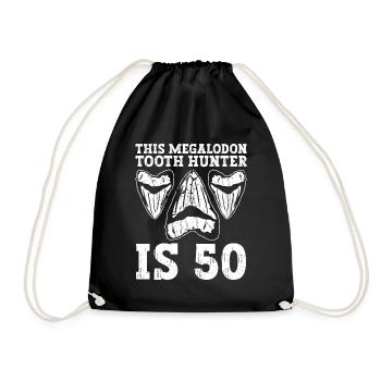 This Megalodon Tooth Hunter Turns 50 - Megalodon Shark - Drawstring Bag - black - Front