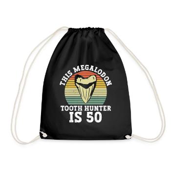 This Megalodon Tooth Hunter Turns 50 - Megalodon Shark - Drawstring Bag - black - Front