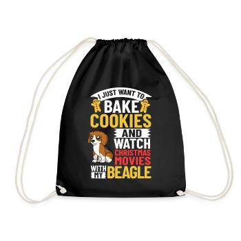 Beagle Dog Puppy Owner Lover Christmas - Drawstring Bag - black - Front