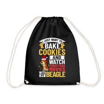 Beagle Dog Puppy Owner Lover Christmas - Drawstring Bag - black - Front