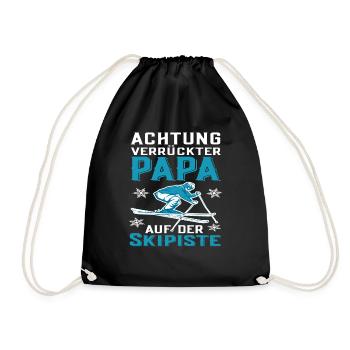 Funny Ski Papa Skier Father Skiing Saying - Drawstring Bag - black - Front