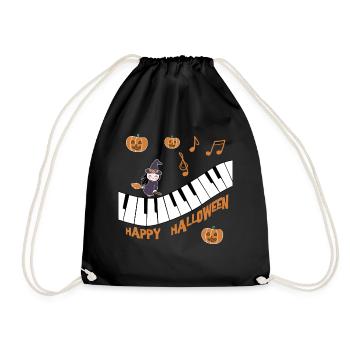 Black Witch with Witch Hat Pumpkin Wishes Happy Ha - Drawstring Bag - black - Front